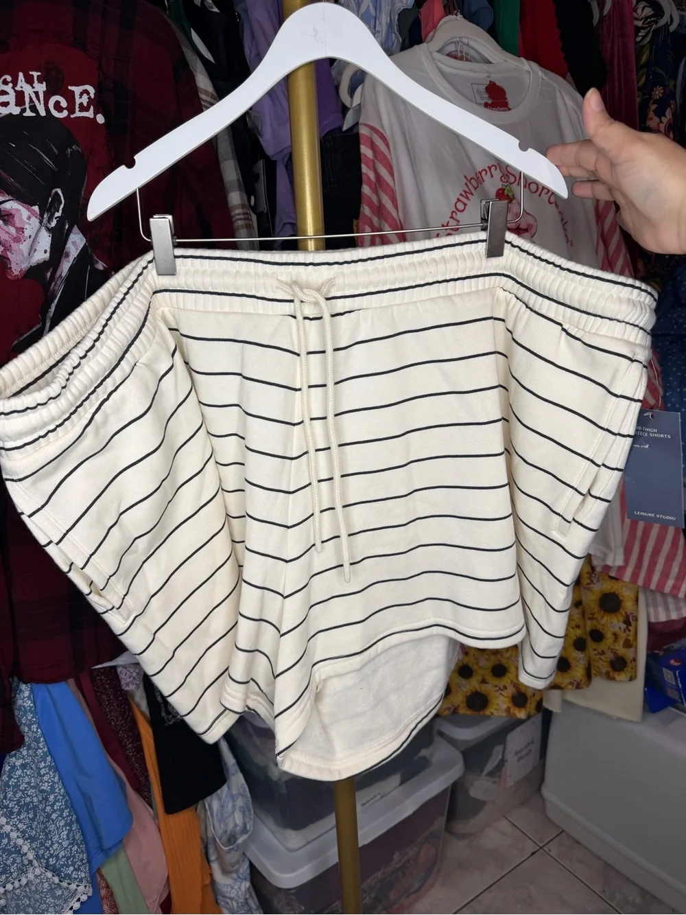 Universal Thread Cream Striped Drawstring Athletic Shorts